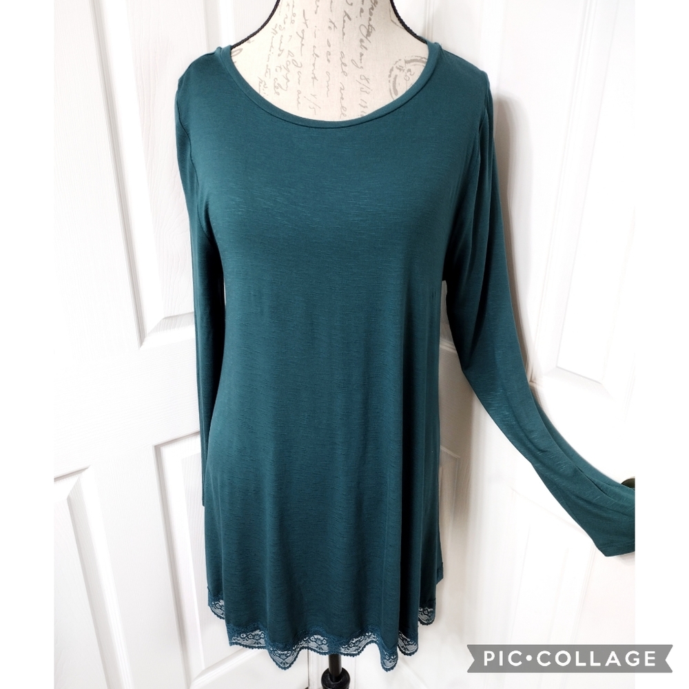 Lane Bryant Lace Hem Evergreen Swing Top Size 14/16